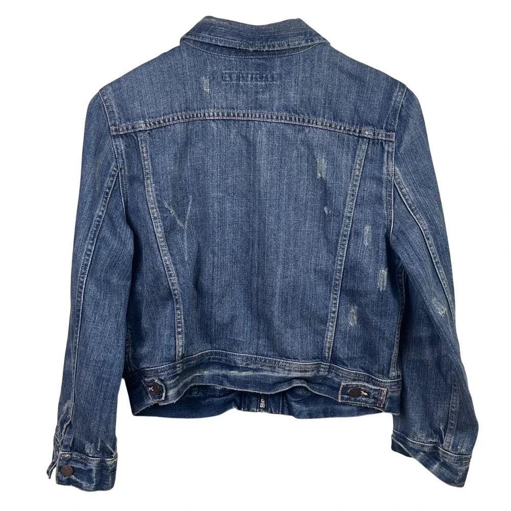 VTG Ralph Lauren Sport Denim Trucker Cropped Distressed Jacket Zip Medium Woman - Picture 4 of 8